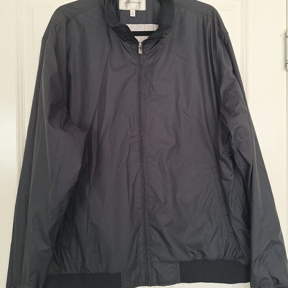 Peter Millar Men Jacket XL Black Windbreaker Golf Full Zip Lightweight Vented